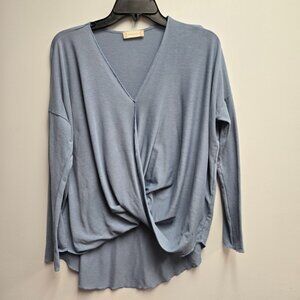 Altar'd State Light Blue Twist Front Blouse Small S Long Sleeve V-Neck Boho Knit